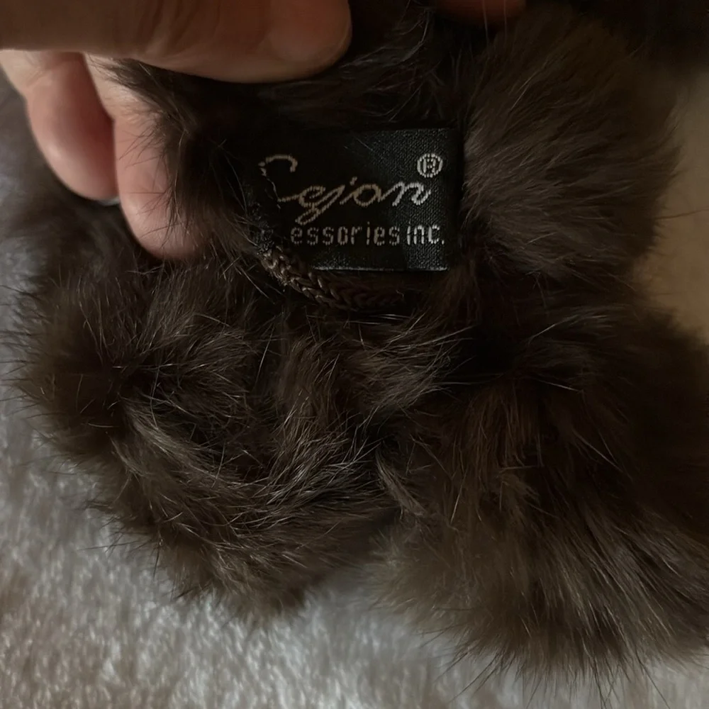 100% Rabbit Fur Pom Pom Scarf w Shawl  - Black & Brown Cejon Accessories ??